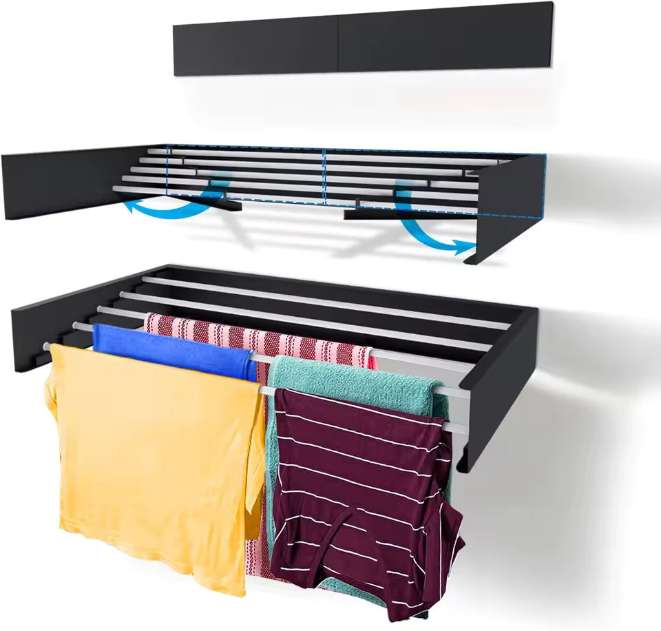 Wall Mounted Folding Clothes Drying Rack Space Saving Laundry Organizer