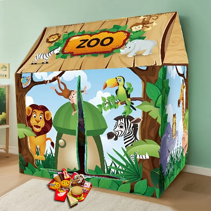 Safari Jungle Play Tent with Animal Theme and Burger Toy Set