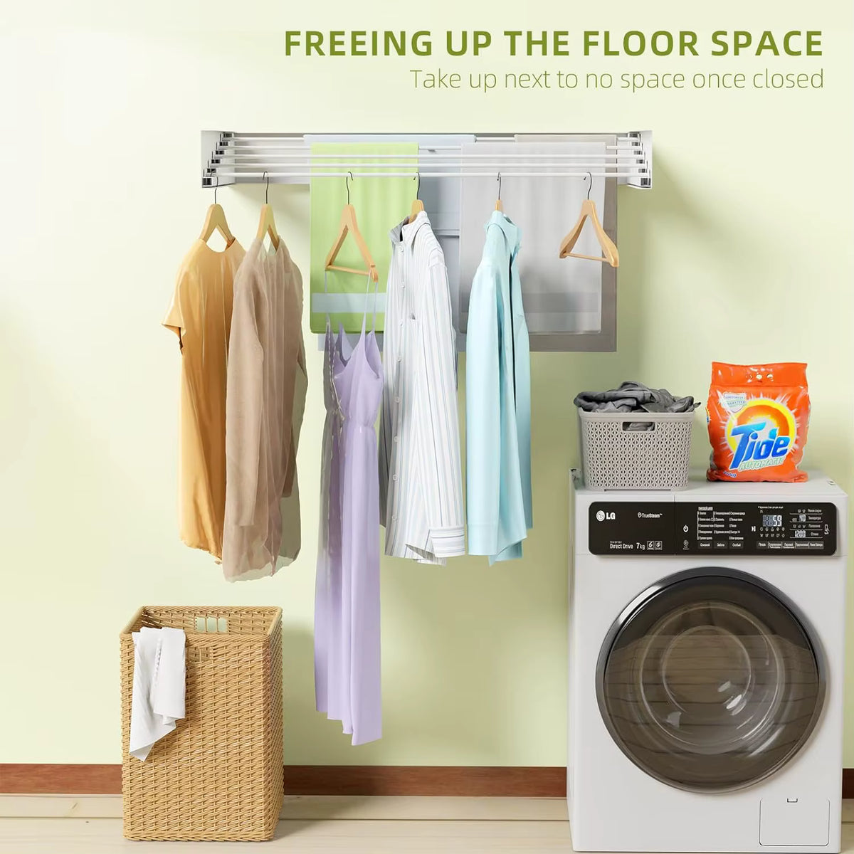 Wall Mounted Folding Clothes Drying Rack Space Saving Laundry Organizer