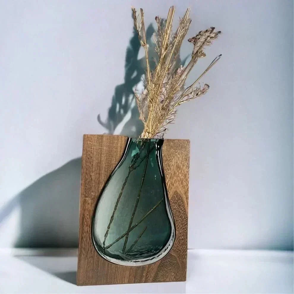 Scandinavian Glass Flower Vase with Natural Wooden Accent for Modern Decor