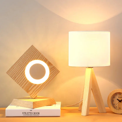 Scandinavian Table Lamp with Natural Wooden Base