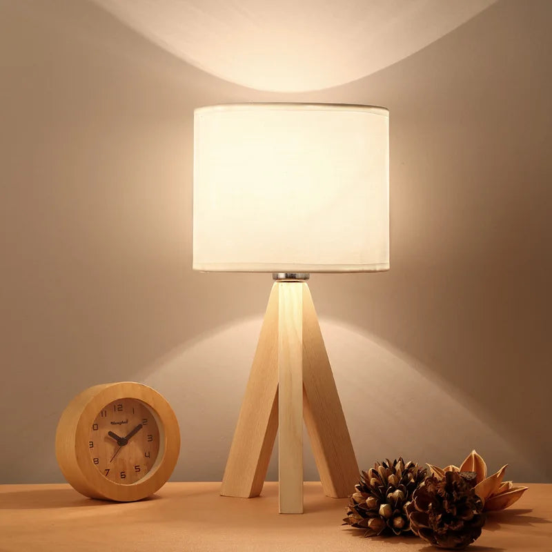 Scandinavian Table Lamp with Natural Wooden Base