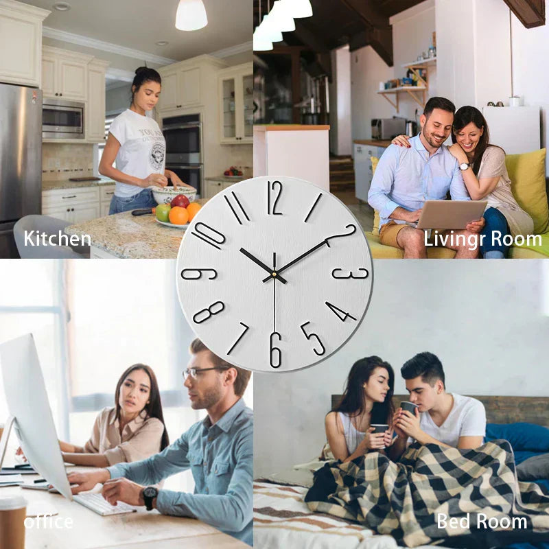 Scandinavian Wooden Wall Clock Silent Frameless Minimalist Design