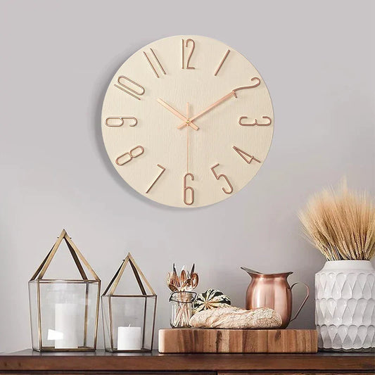 Scandinavian Wooden Wall Clock Silent Frameless Minimalist Design