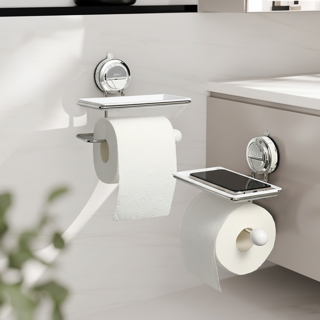 Porta carta igienica adesivo in acciaio inox, da parete