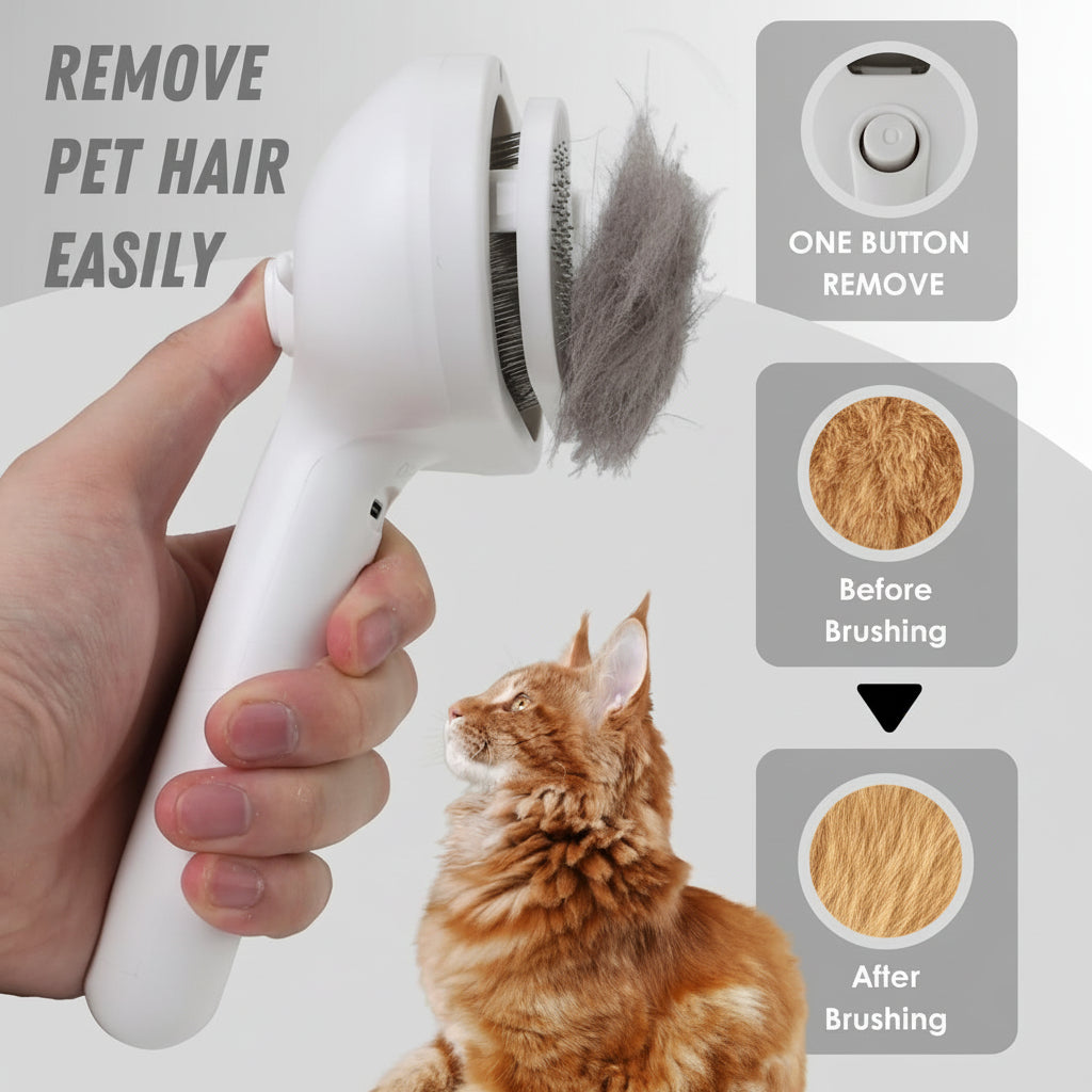 Spazzola autopulente per la toelettatura degli animali, pettine massaggiante in silicone con nebulizzatore