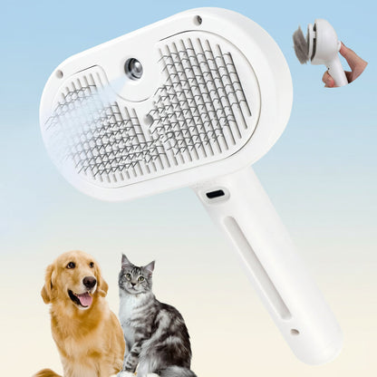 Spazzola autopulente per la toelettatura degli animali, pettine massaggiante in silicone con nebulizzatore