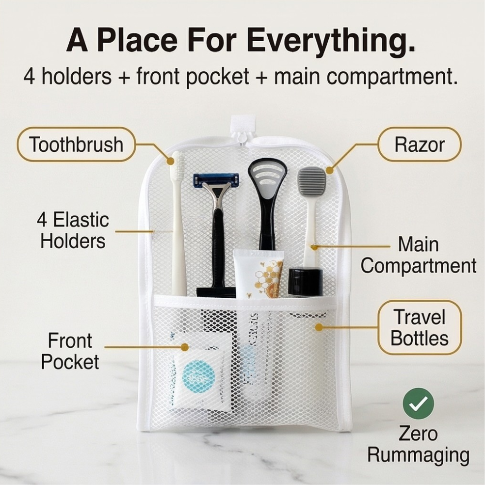 Self-Standing Travel Toiletry Pouch with Organised Compartments