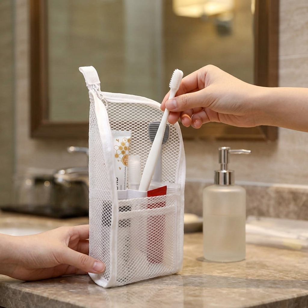 Self-Standing Travel Toiletry Pouch with Organised Compartments