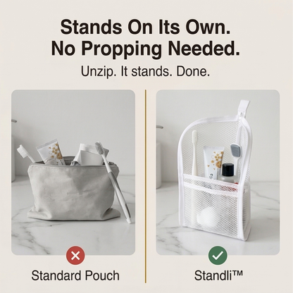 Self-Standing Travel Toiletry Pouch with Organised Compartments