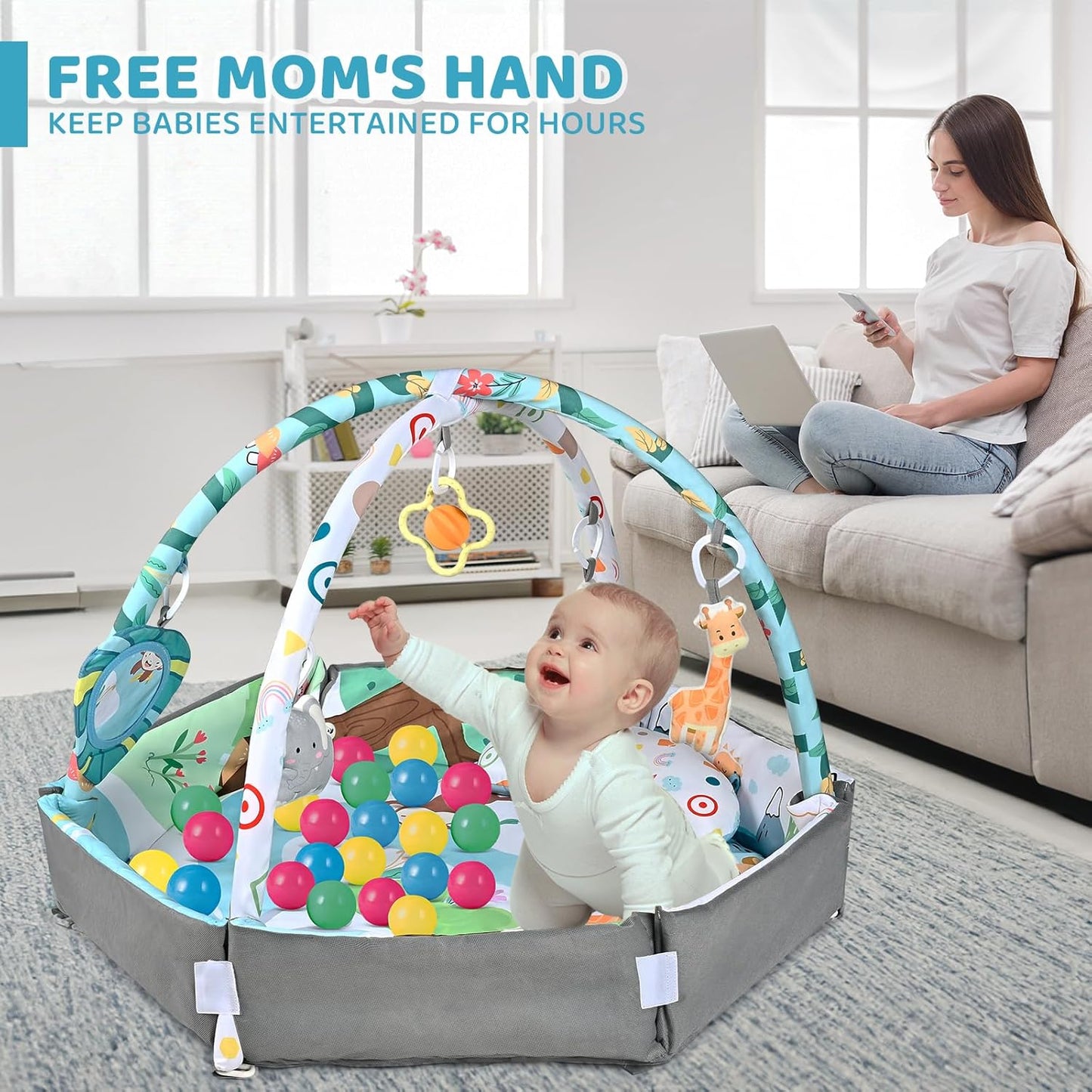 SensoryHaven 8 in 1 Baby Play Mat with Toys for Sensory Development and Early Learning