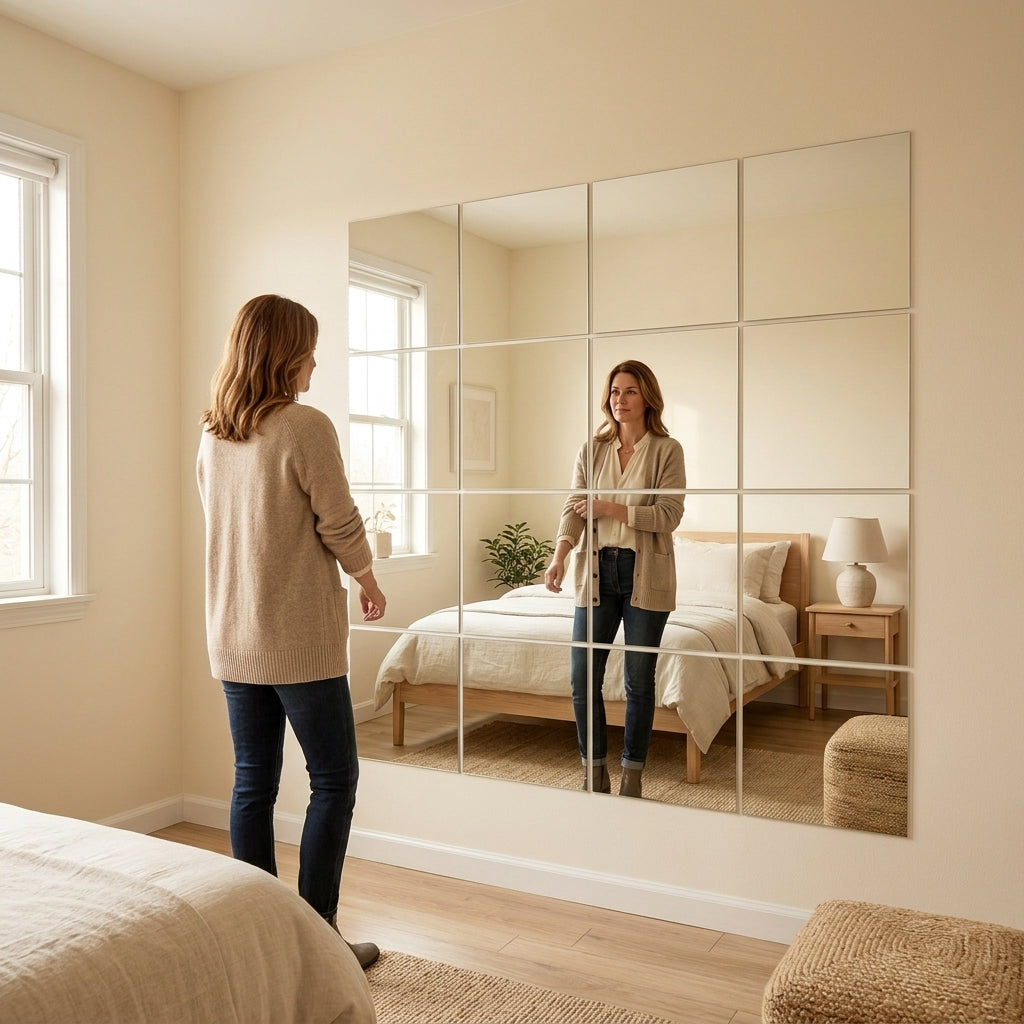 Shatterproof Acrylic Mirror Tiles 12-Piece Full-Length Set