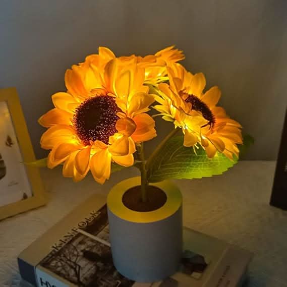 Shimmering Sunflower LED Table Lamp with Rechargeable USB Lighting