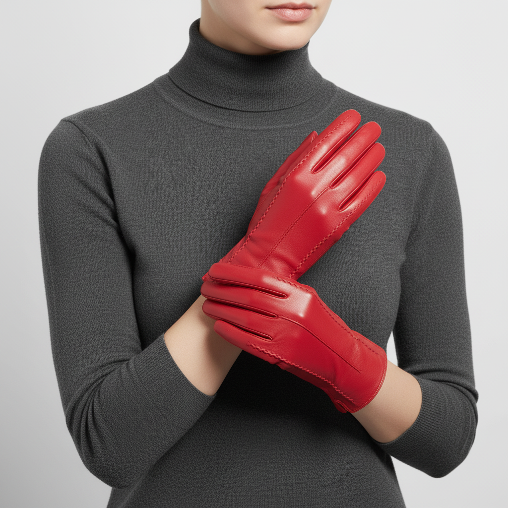 Short PU Leather Gloves with Touchscreen Fingertips and Velvet Lining