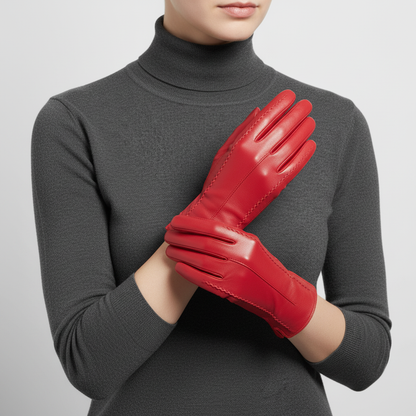 Short PU Leather Gloves with Touchscreen Fingertips and Velvet Lining