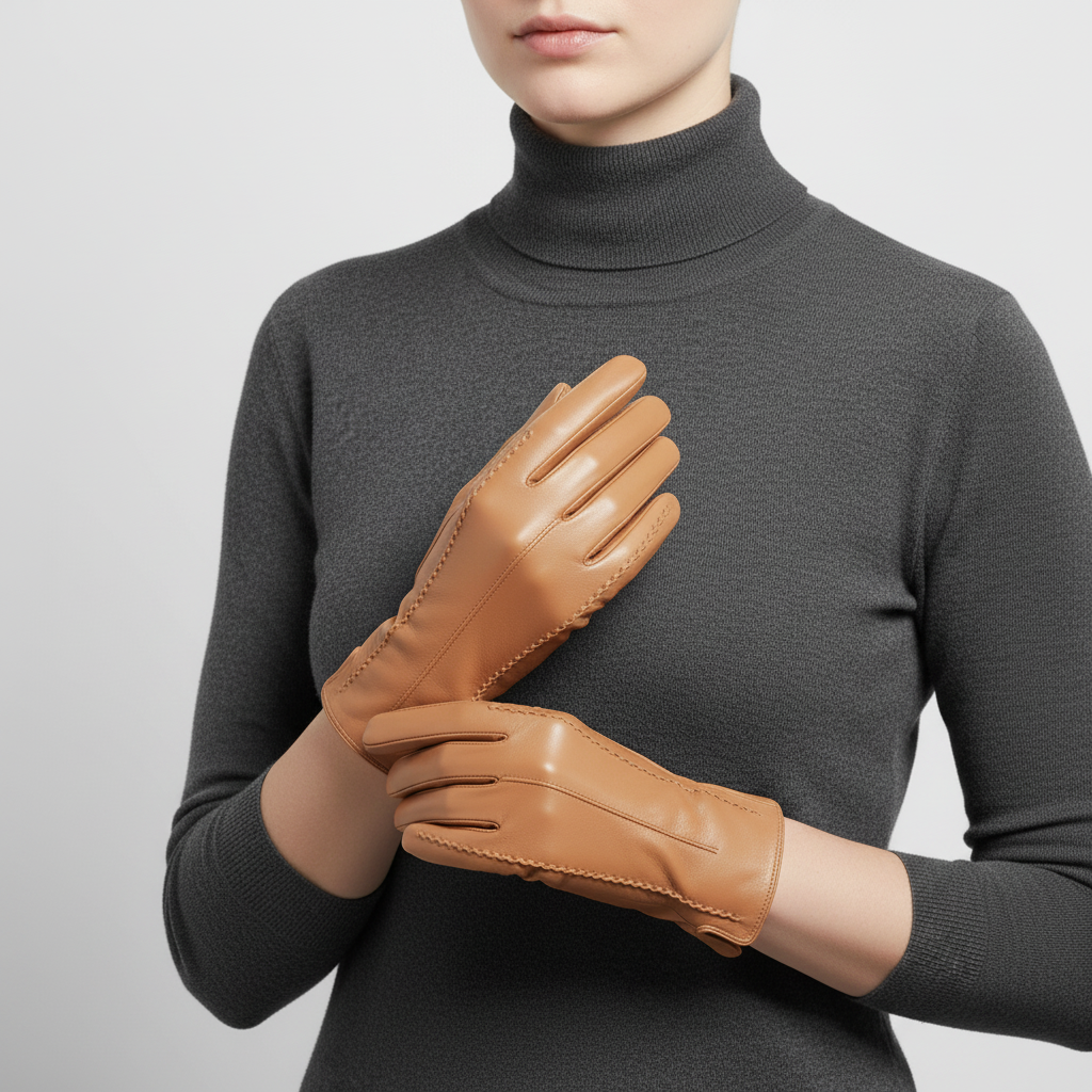 Short PU Leather Gloves with Touchscreen Fingertips and Velvet Lining