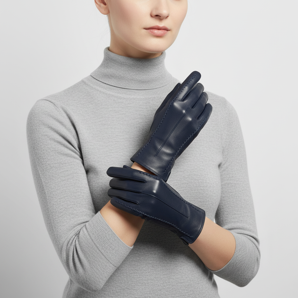 Short PU Leather Gloves with Touchscreen Fingertips and Velvet Lining