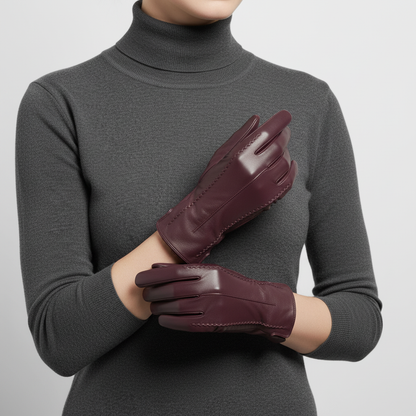 Short PU Leather Gloves with Touchscreen Fingertips and Velvet Lining