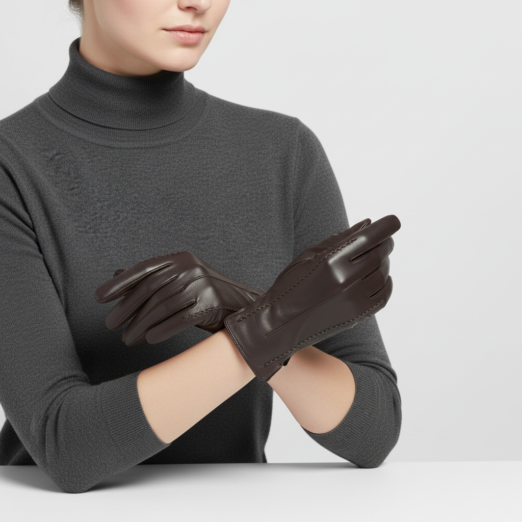 Short PU Leather Gloves with Touchscreen Fingertips and Velvet Lining