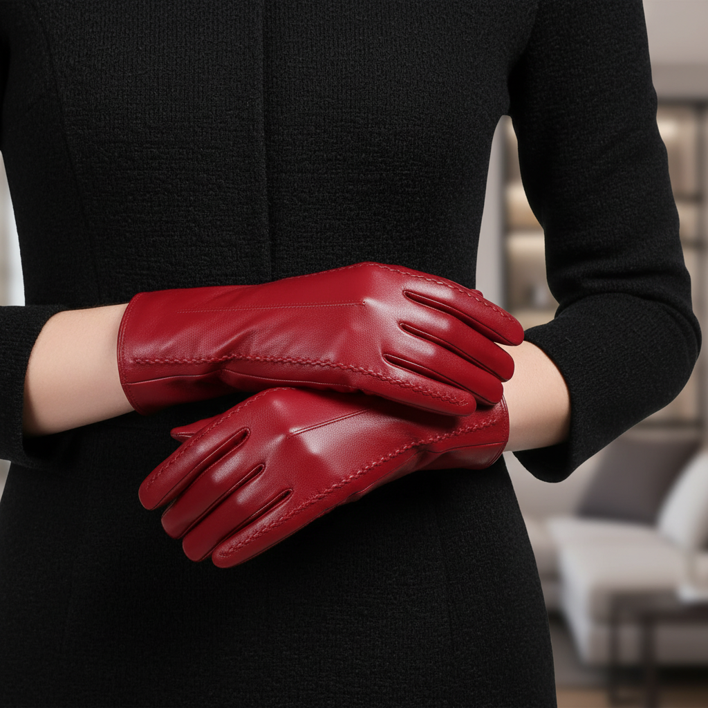 Short PU Leather Gloves with Touchscreen Fingertips and Velvet Lining