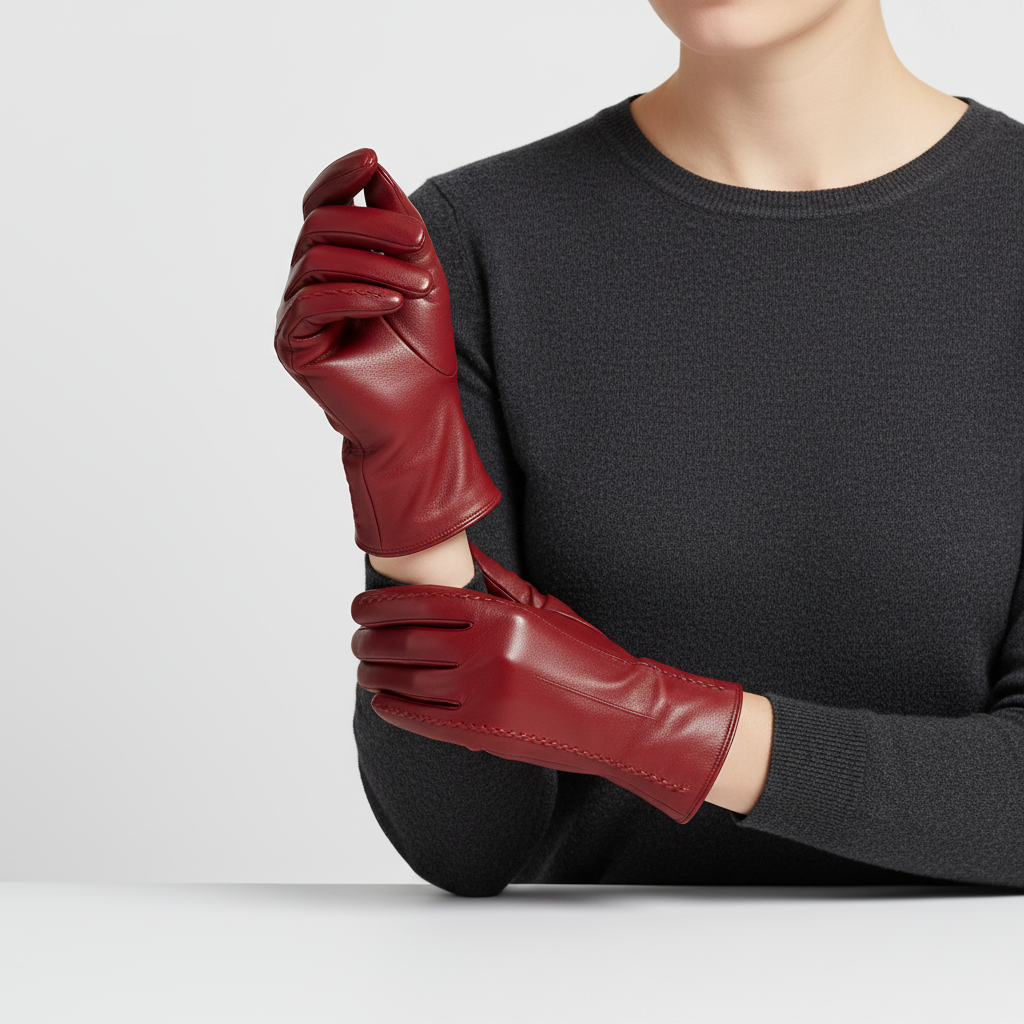 Short PU Leather Gloves with Touchscreen Fingertips and Velvet Lining