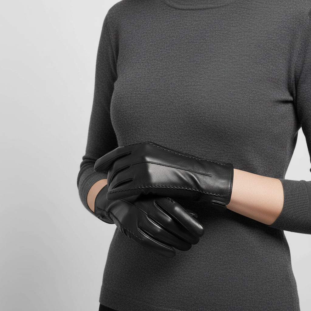 Short PU Leather Gloves with Touchscreen Fingertips and Velvet Lining