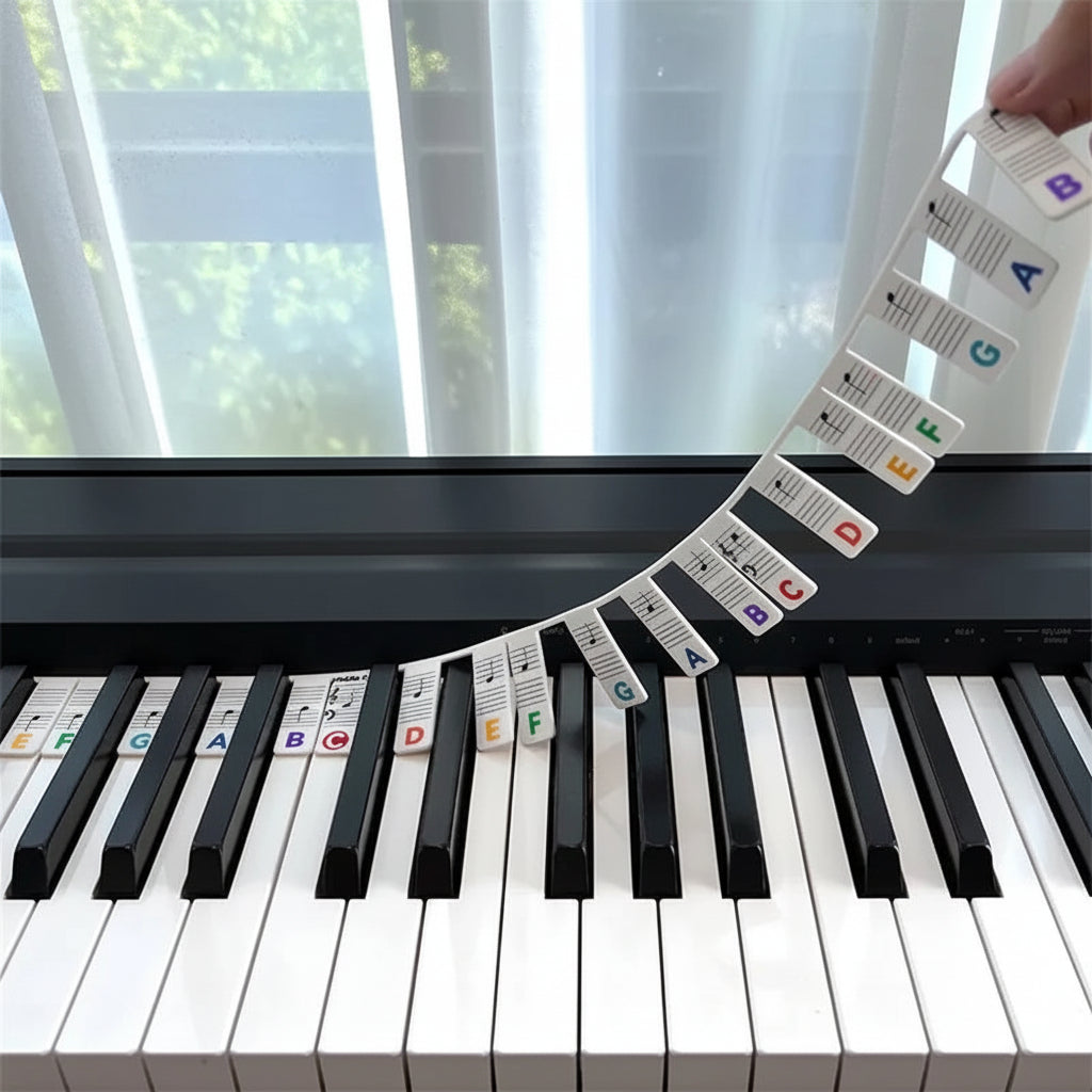 Siliconenstickers voor pianotoetsen met noten, 88 toetsen, leerlabels voor beginners