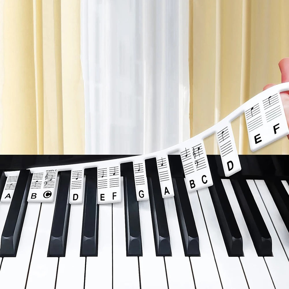 Siliconenstickers voor pianotoetsen met noten, 88 toetsen, leerlabels voor beginners