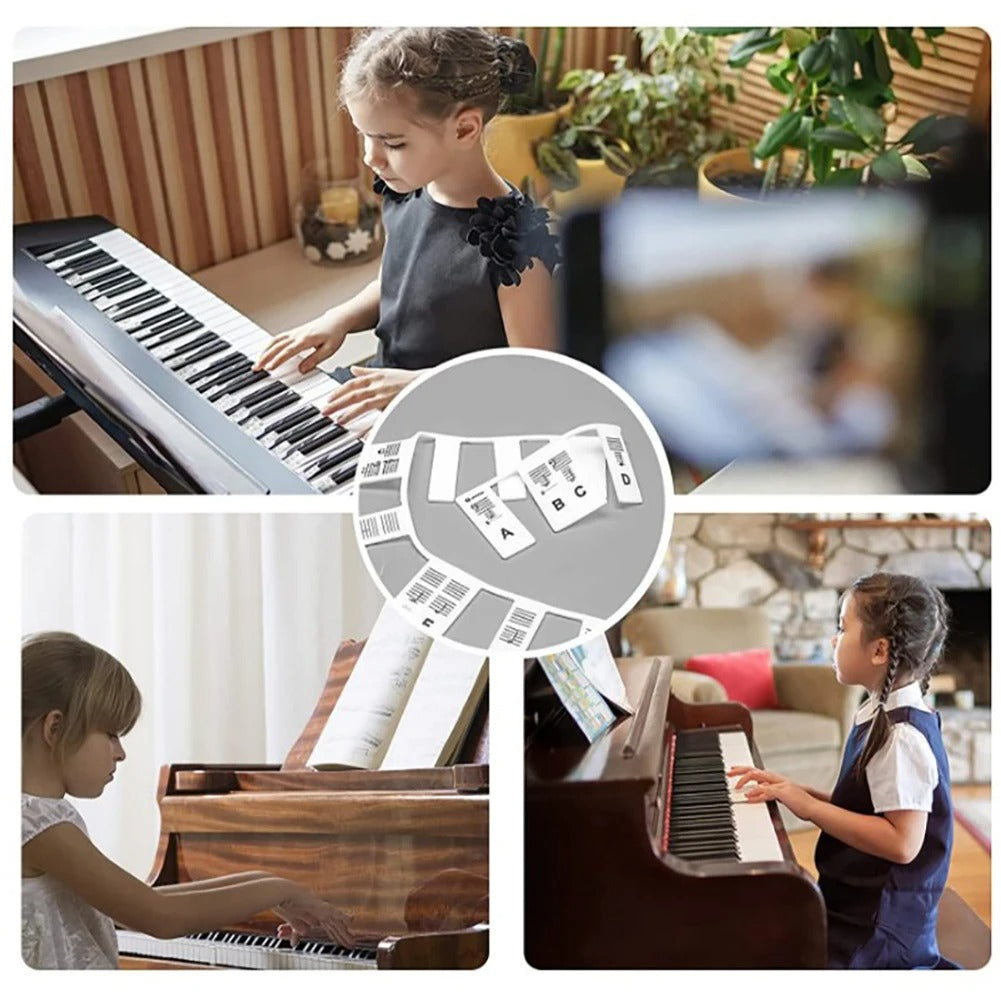 Siliconenstickers voor pianotoetsen met noten, 88 toetsen, leerlabels voor beginners