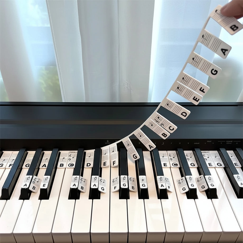 Siliconenstickers voor pianotoetsen met noten, 88 toetsen, leerlabels voor beginners
