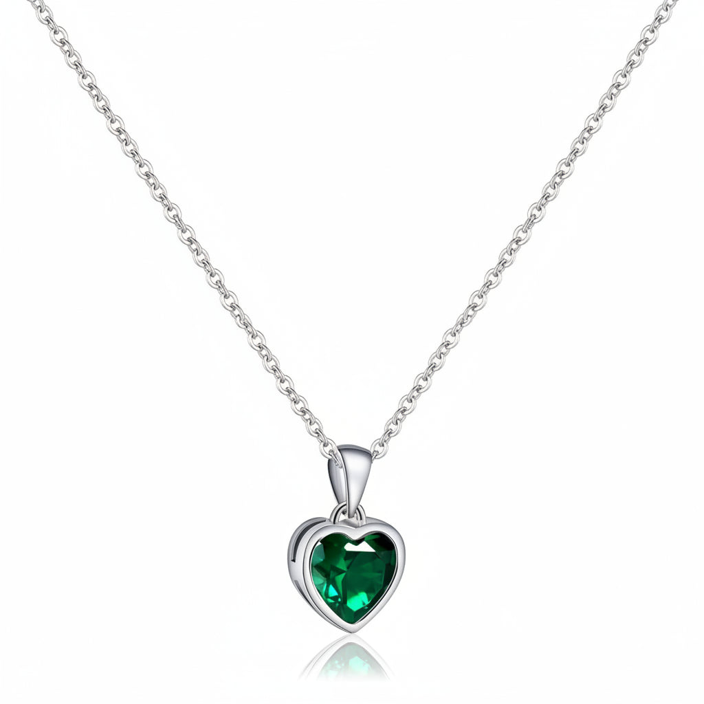 Silver Heart Pendant Necklace Sapphire Birthstone Adjustable Women's Jewelry