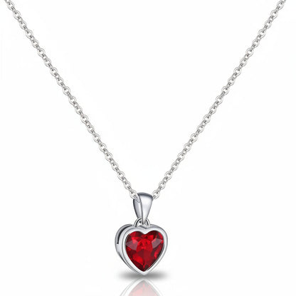 Silver Heart Pendant Necklace Sapphire Birthstone Adjustable Women's Jewelry