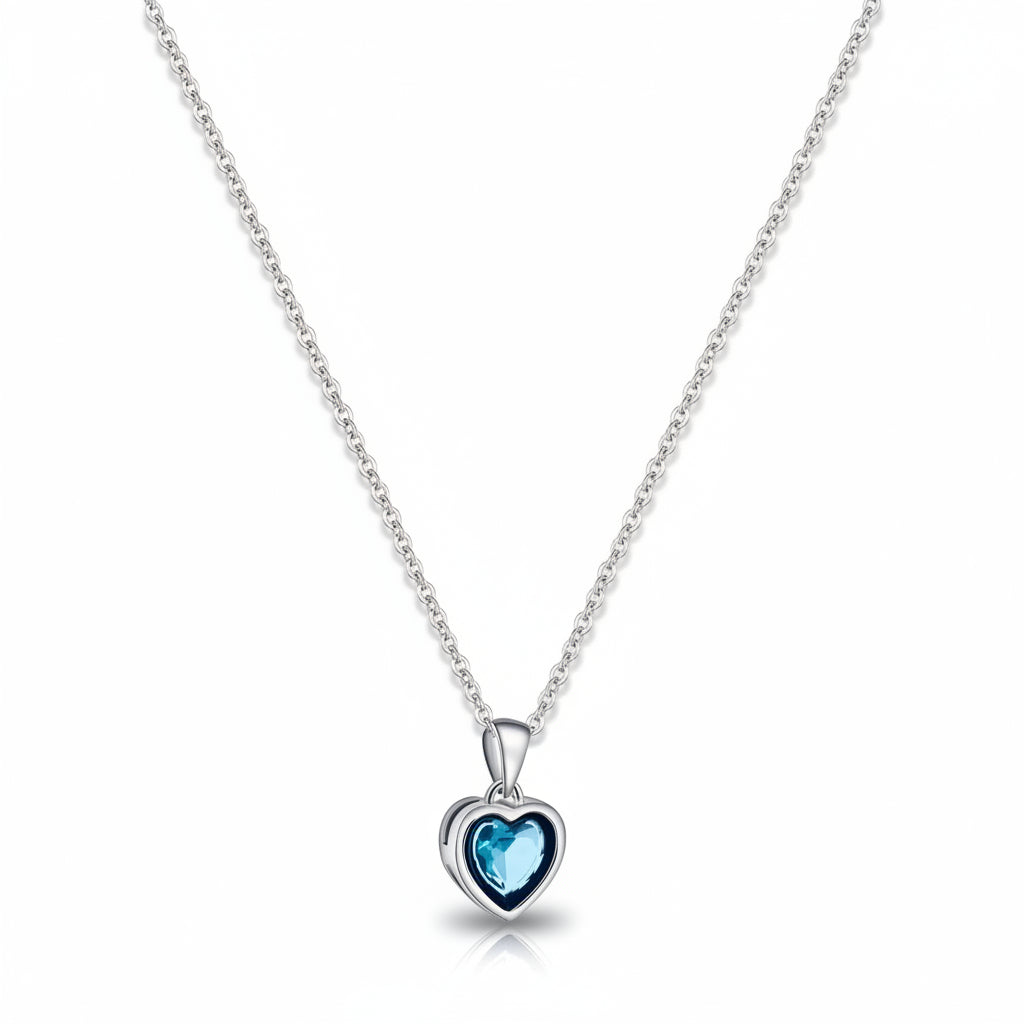 Silver Heart Pendant Necklace Sapphire Birthstone Adjustable Women's Jewelry