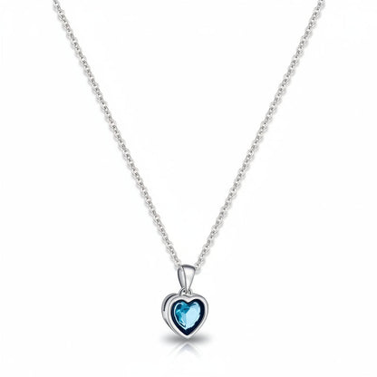Silver Heart Pendant Necklace Sapphire Birthstone Adjustable Women's Jewelry