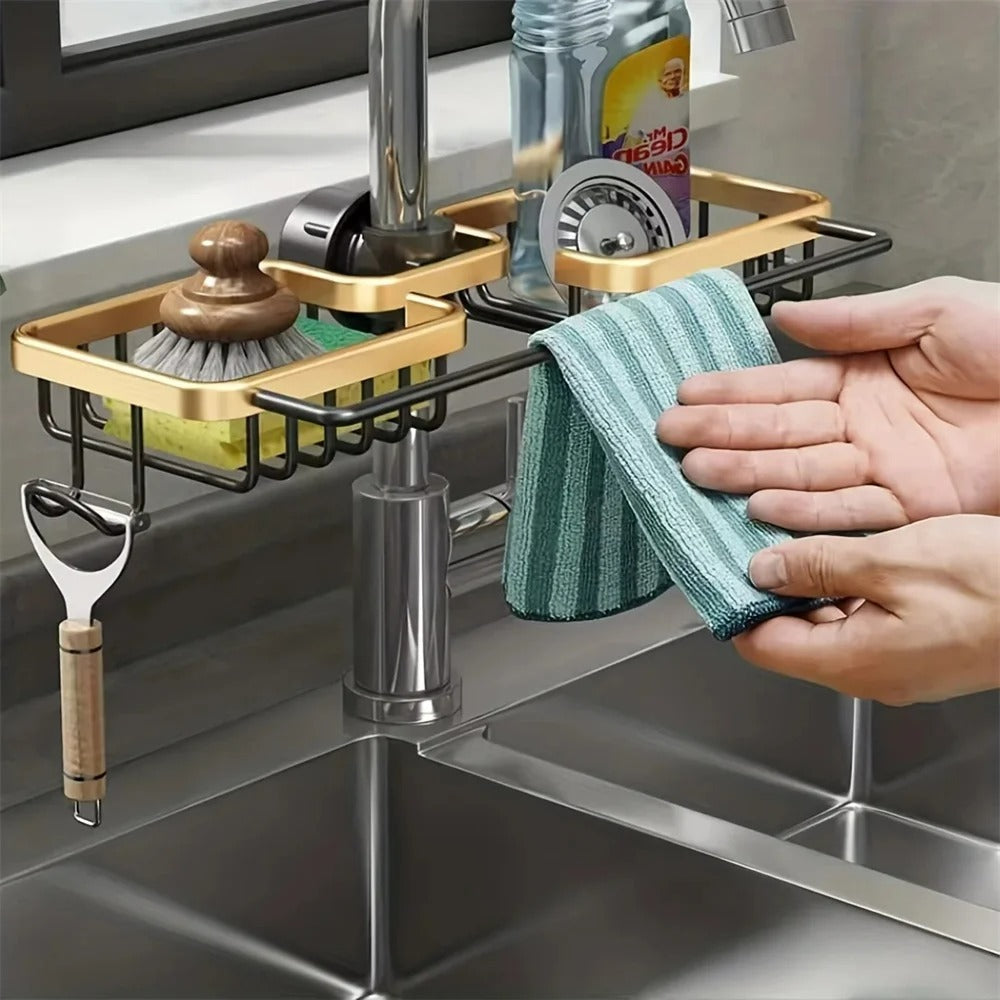 Sink Caddy with Drip Tray Tap Mounted Kitchen Organiser for Sponges and Soap