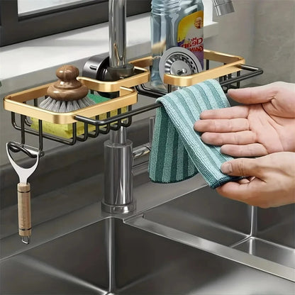Sink Caddy with Drip Tray Tap Mounted Kitchen Organiser for Sponges and Soap