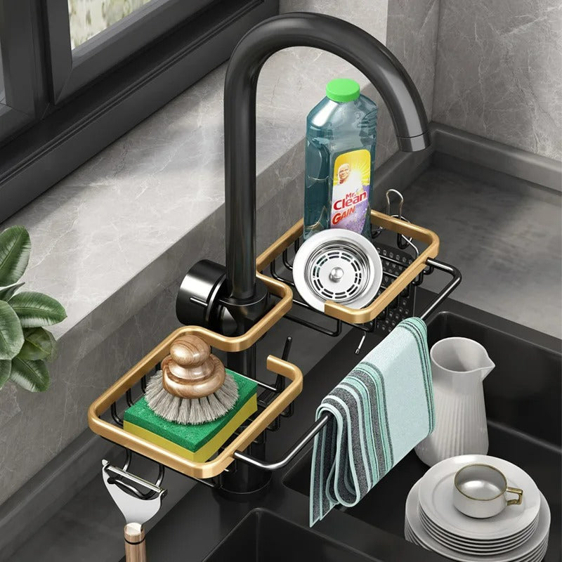 Sink Caddy with Drip Tray Tap Mounted Kitchen Organiser for Sponges and Soap