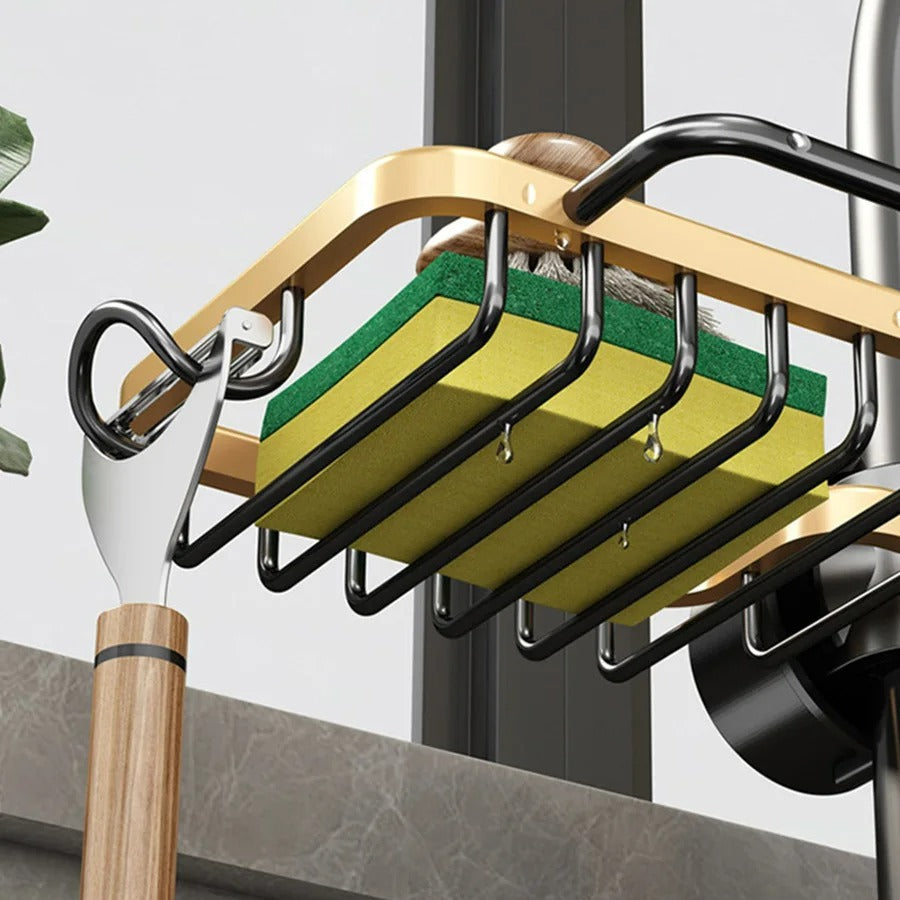 Sink Caddy with Drip Tray Tap Mounted Kitchen Organiser for Sponges and Soap