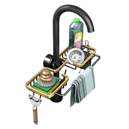 Sink Caddy with Drip Tray Tap Mounted Kitchen Organiser for Sponges and Soap