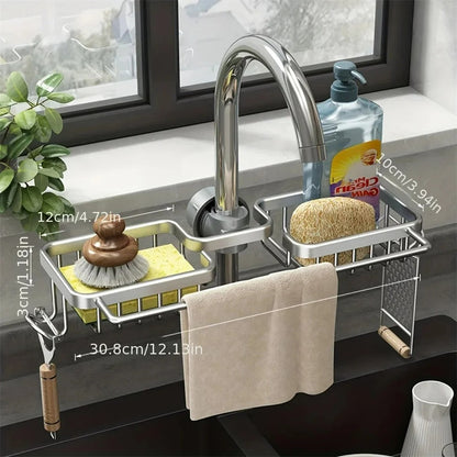 Sink Caddy with Drip Tray Tap Mounted Kitchen Organiser for Sponges and Soap