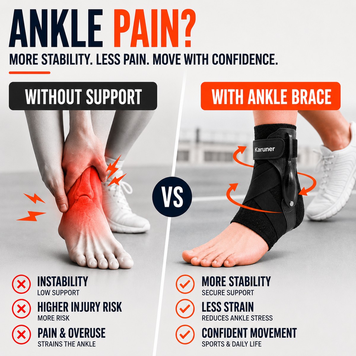 Slim Adjustable Ankle Support Brace with Side Stabilizers