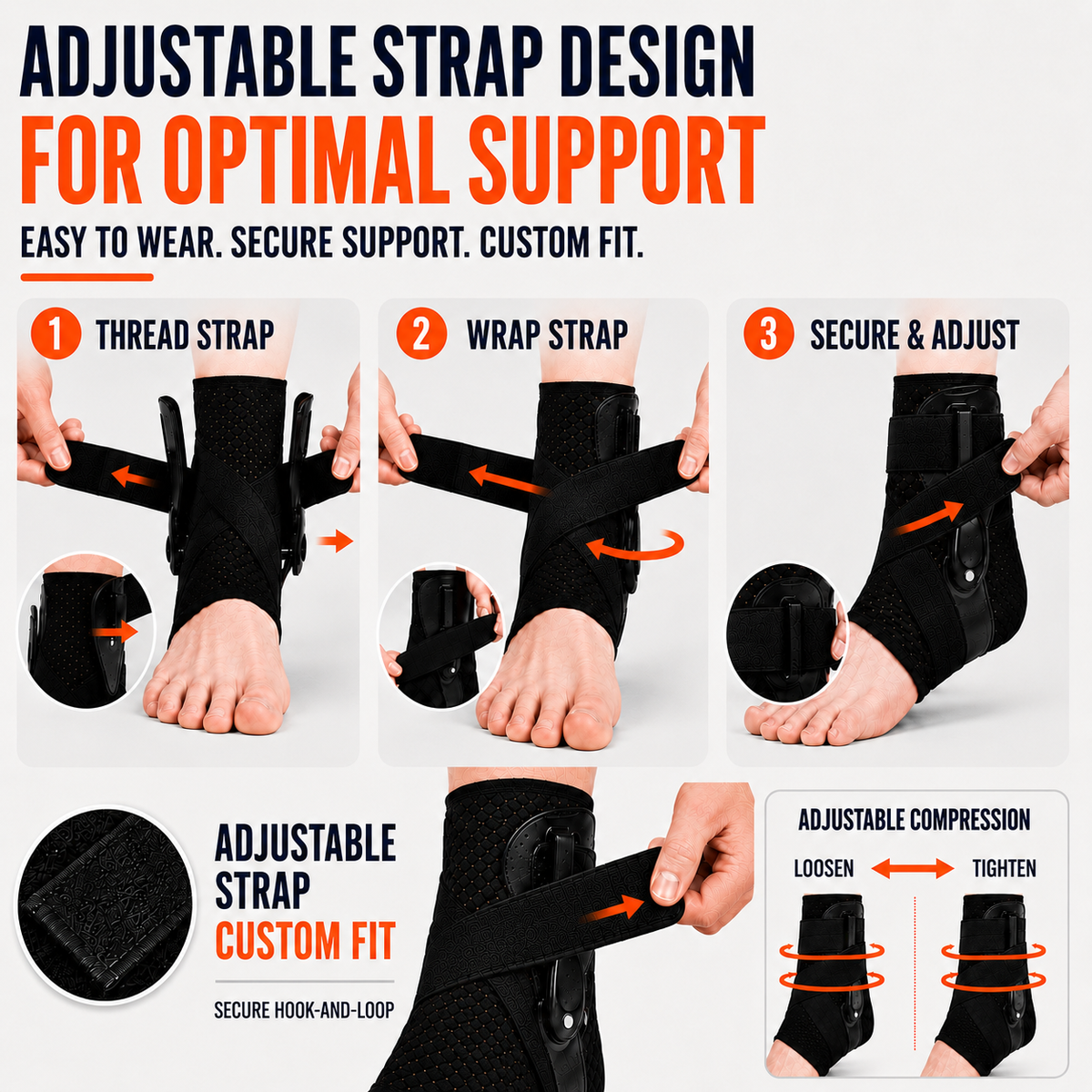 Slim Adjustable Ankle Support Brace with Side Stabilizers