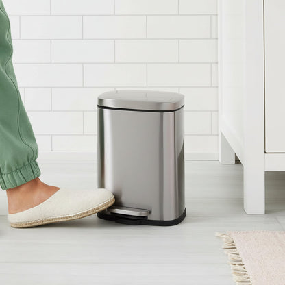Kleiner Badezimmer-Mülleimer aus Edelstahl, 9L, Treteimer mit sanfter Absenkautomatik