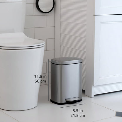 Kleiner Badezimmer-Mülleimer aus Edelstahl, 9L, Treteimer mit sanfter Absenkautomatik