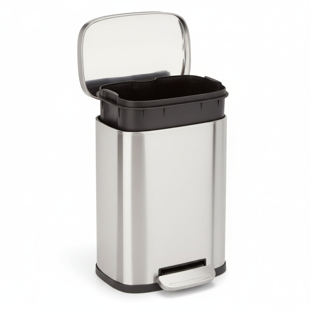Kleiner Badezimmer-Mülleimer aus Edelstahl, 9L, Treteimer mit sanfter Absenkautomatik