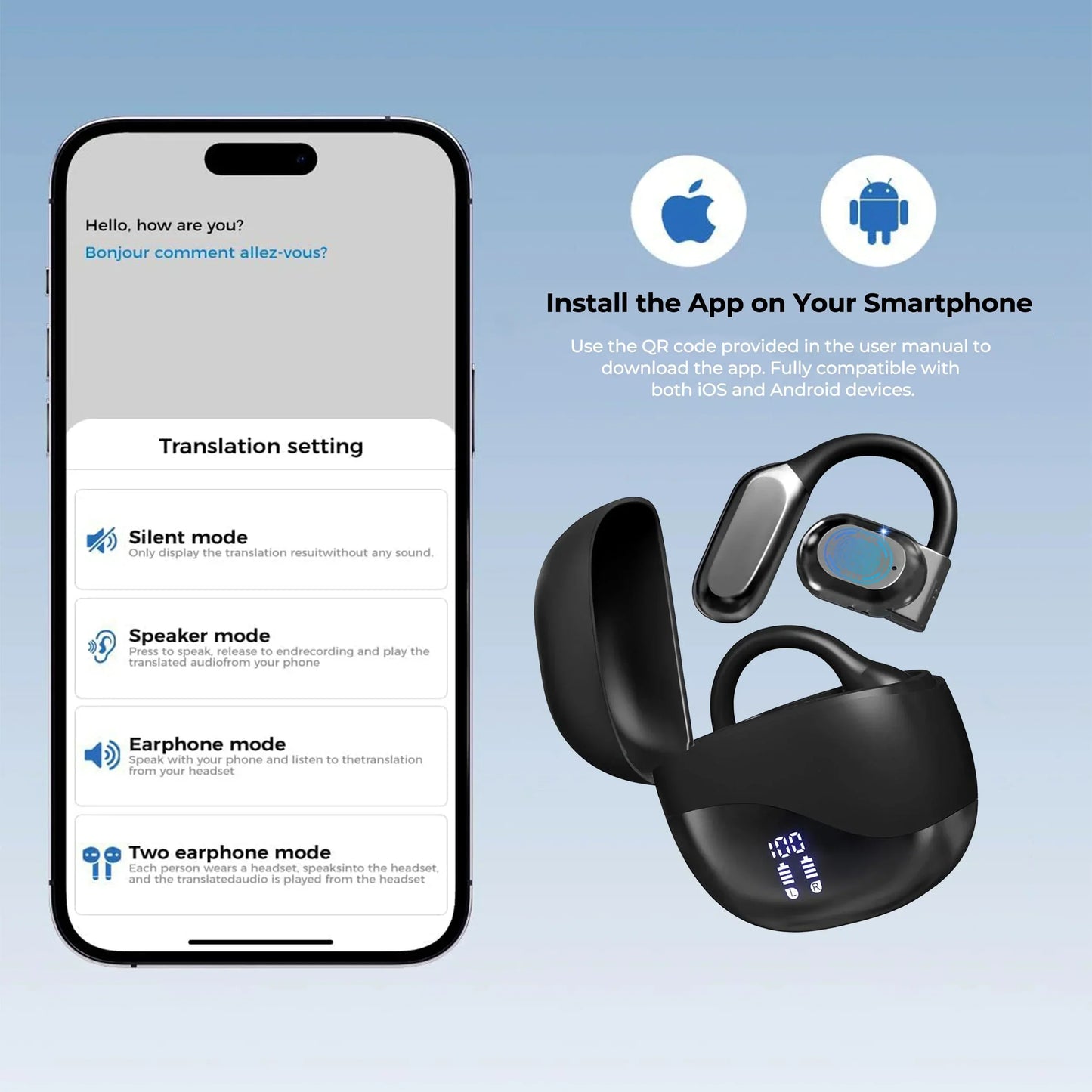 Smart AI Translation Earbuds – Real Time Language Translator & Wireless Audio