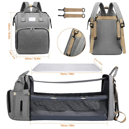 Smart Mummy Nappy Bag with Foldable Baby Bed Waterproof Travel Backpack