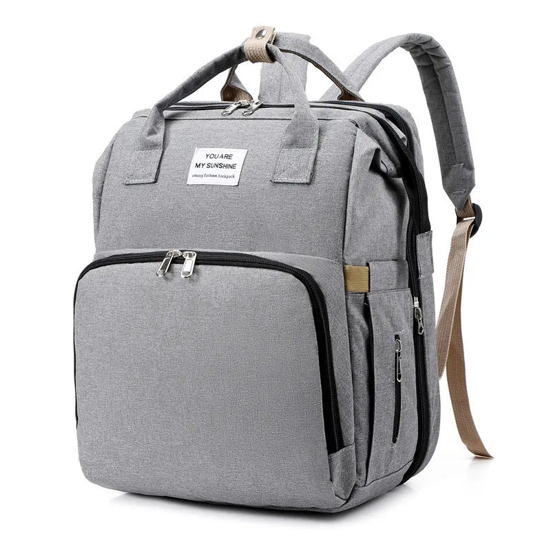 Smart Mummy Nappy Bag with Foldable Baby Bed Waterproof Travel Backpack