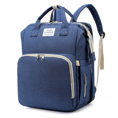Smart Mummy Nappy Bag with Foldable Baby Bed Waterproof Travel Backpack