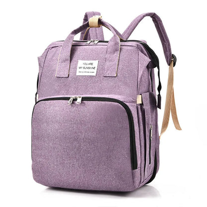 Smart Mummy Nappy Bag with Foldable Baby Bed Waterproof Travel Backpack